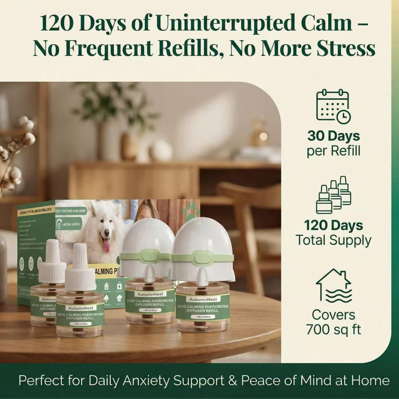 Dog Calming Pheromone Diffuser Kit, Pet Diffuser for Stress Support, Reduces Stress and Promotes Relaxed Behavior, 2 Plug-in & 4 Packs Refill, 120 Day Supply (Non-Toxic, Safe & Inedible), with Light 6 packs - Rocket Diffuser