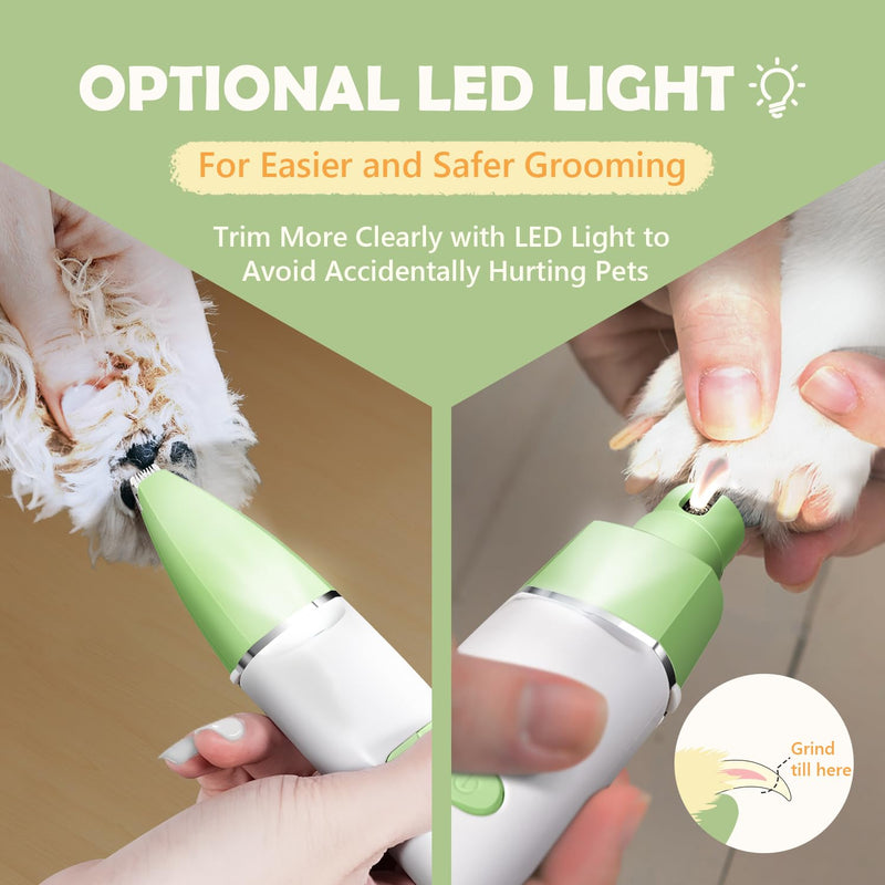 Dog Grooming Kit with LED Light, 4 in 1 Pet Clippers for Cordless Electric Cat Paw Trimmer Dog Nail Grinder, Professional Grooming Supplies for Cat Matted Hair and Small Dogs Thick Coats Green - BeesActive Australia