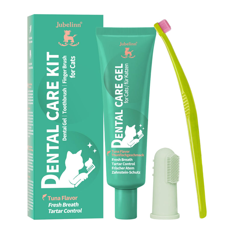 Cat Dental Kit - Tuna-Flavored Cat toothpaste - Freshens Breath, Plaque Removal & Prevents Tartar - with Toothbrush & Finger Brush - Gentle Formula 60ml