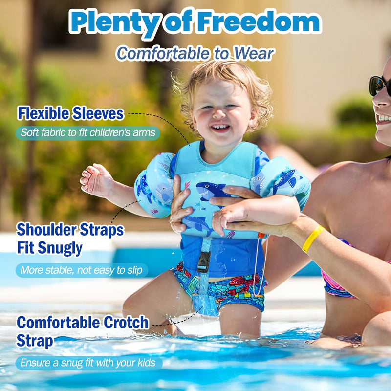 HeySplash Toddler Swim Vest, Toddler Floaties Fit 13-30 Lbs, Puddle Kids Jumper with Adjustable Strap, Pool Float Jacket Arm Floaties Baby Floatie Water Wing, Pool Sea Swimming Aid A-6-15kg Shark - BeesActive Australia