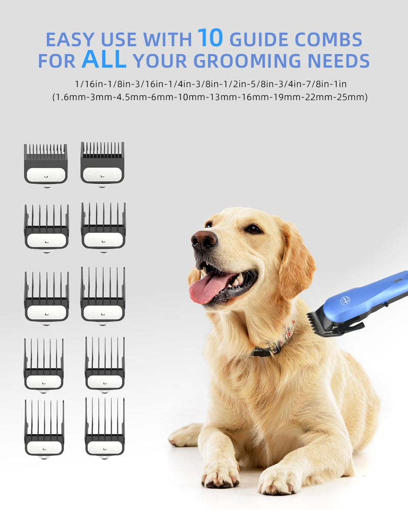 E-Hunter Professional Dog Grooming Clippers Kit, 24V High Power for Thick Coats, Quiet Dog Clippers with 10 Metal Guard Combs & Brush, Ideal Dog Hair Remover for Cats and Pets - BeesActive Australia