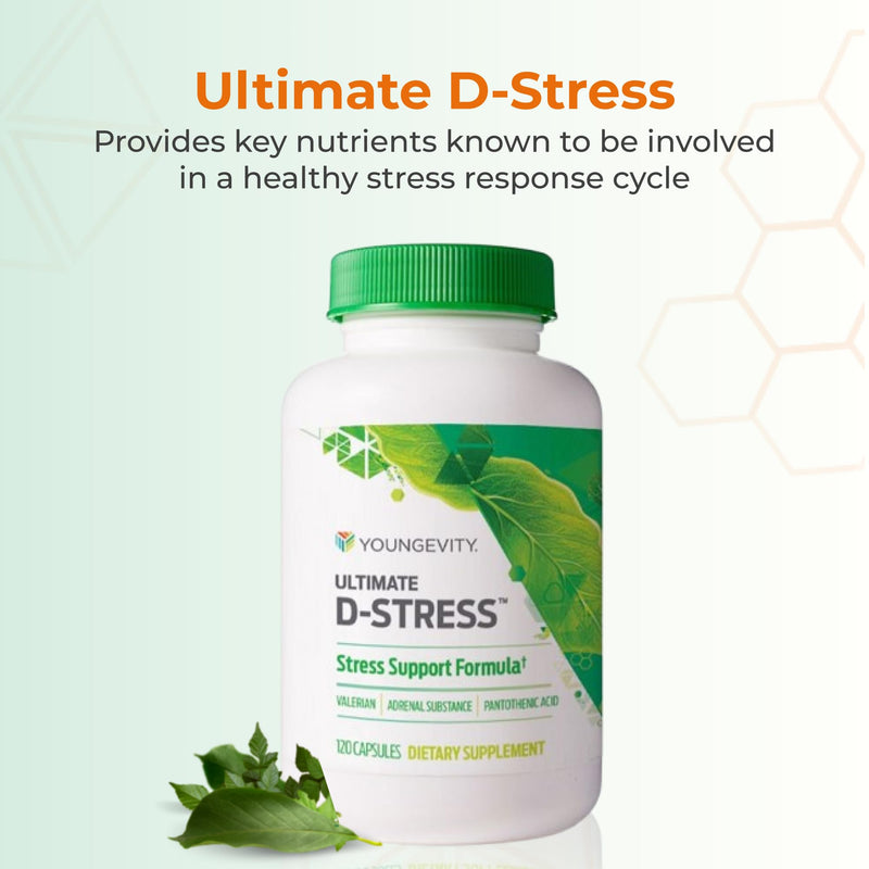 Youngevity Ultimate D-Stress Stress Support with Magnesium, 120 Capsules | Magnesium, valerian root, B1, B2, B6 and B12, adrenal support, nervous system health, daily relaxation support, 120 capsules