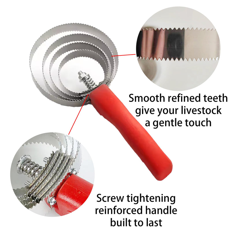 2 Packs Horse Curry Comb, Stainless Steel Grooming Comb with Soft Touch Grip, 4 Rings Spring Grooming Brushes for Horses, Cows, Dogs, Sheep (Red) Red - BeesActive Australia