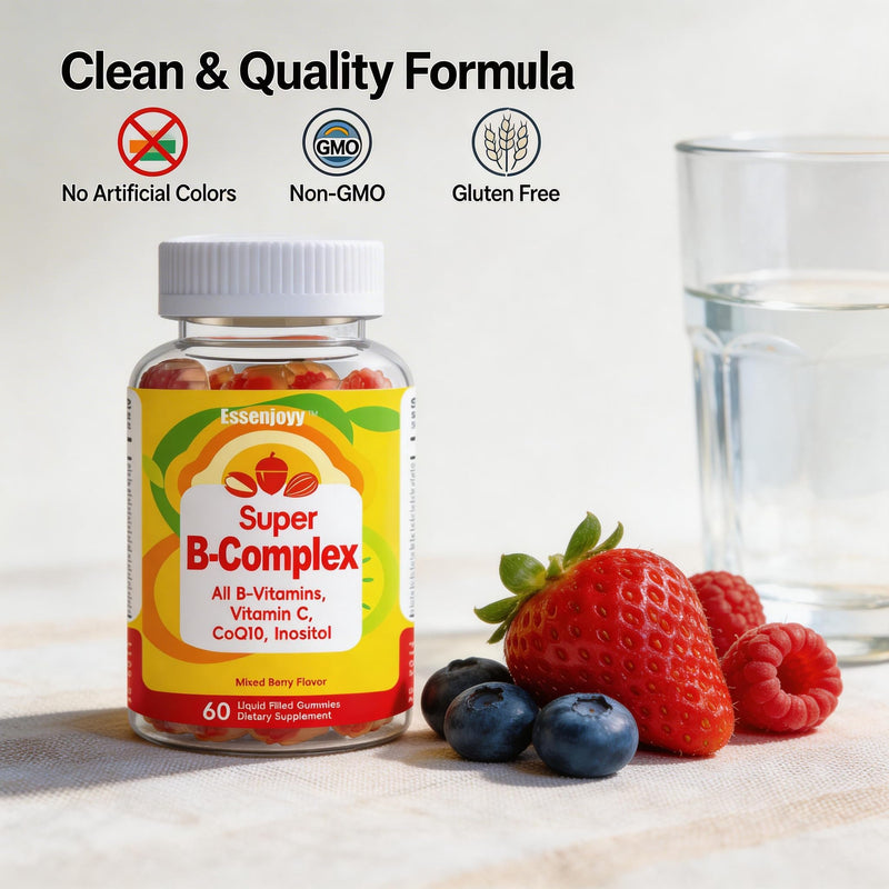 Liquid-Filled B Complex Gummies for Daily Routine, Juicy Berry Flavor, Complete B Vitamins with Vitamin C, CoQ10 & Inositol, Easy to Enjoy, 60 Gummies x 2 (120 Total) 60 Count (Pack of 2)