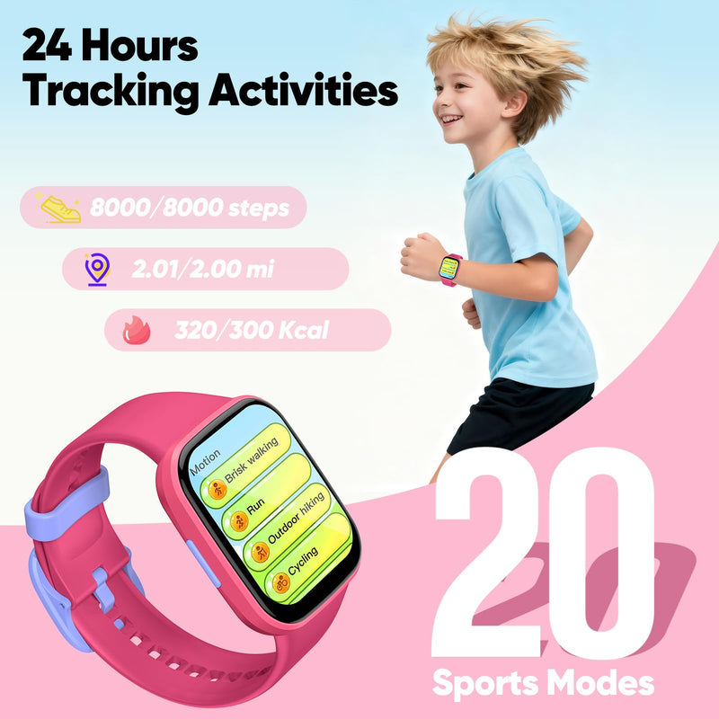 Smart Watch for Kids No APP/Phone Needed, HD Touch Screen Fitness Tracker with Heart Rate, Sleep Monitor, IP68 Waterproof Smartwatches with Pedometer, Alarm Clock, Gifts for Kids Ages 4-12 (Pink) Pink