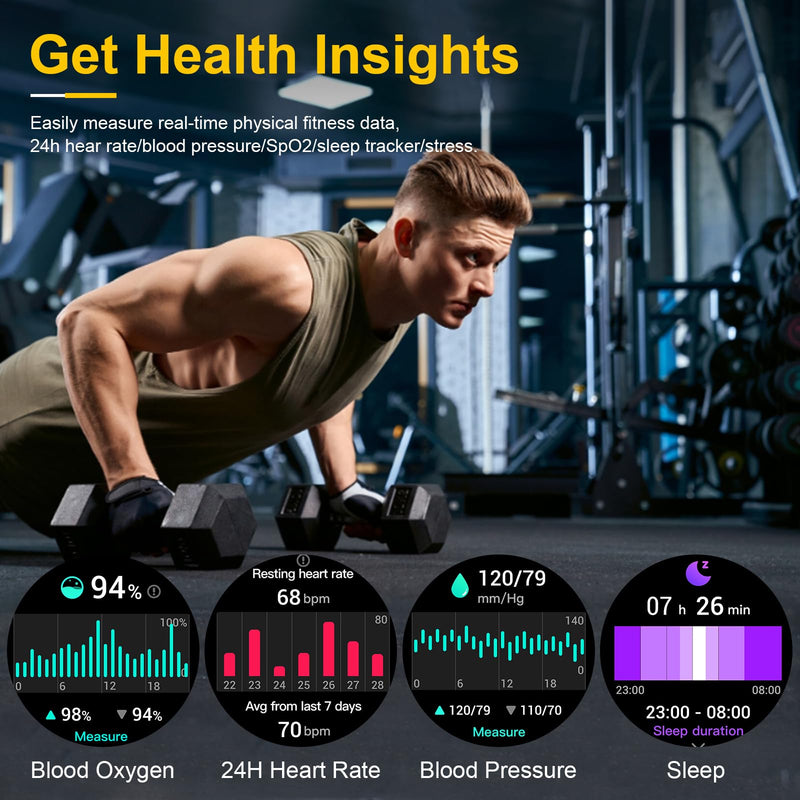 Smart Watches for Men-Bluetooth Call, 1.52" Military Smart Watch for Android iPhone, Waterproof Fitness Tracker Watch with Sleep Tracker, 118 Sports Modes, GPS Pedometer/Step Counter for Walking Black 1.52"