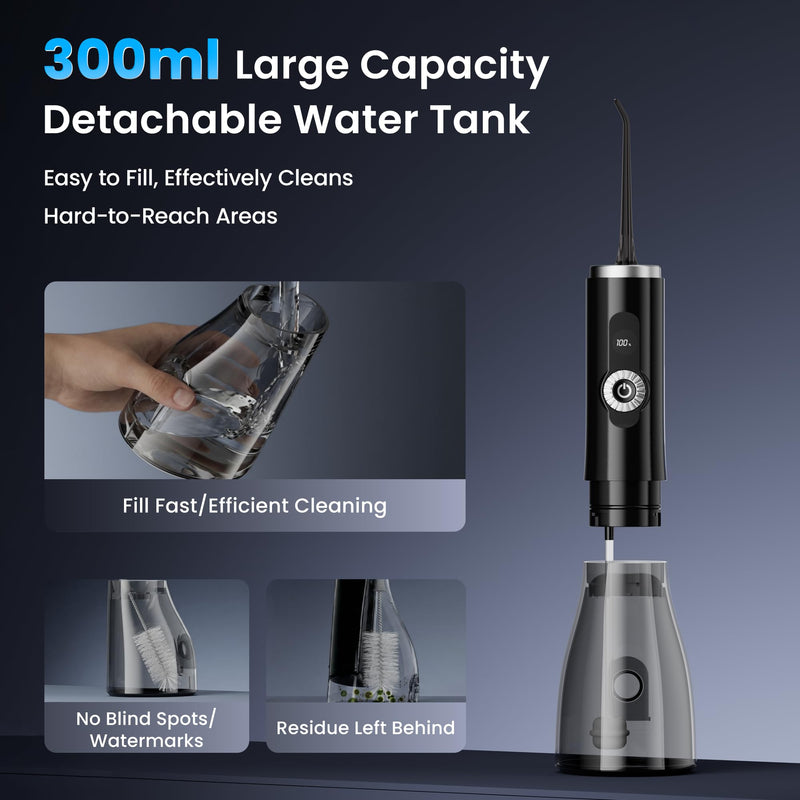 Water Flosser Teeth Picks, 100 Power Levels (150-PSI Variable Pressure) Cordless Floss for Tooth Cleaning and Flossing, 300ml Capacity Electric Floss Oral Irrigator for Adults Black