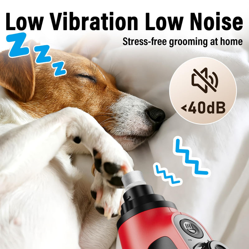 Casfuy Smart 6-Speed Dog Nail Grinder - 50% More Power Pet Nail Grinder with 2 LED Lights Quiet Rechargeable Electric Dog Nail Trimmers File Toenail Grinder for Large Medium Small Dogs & Cats (Red) - BeesActive Australia