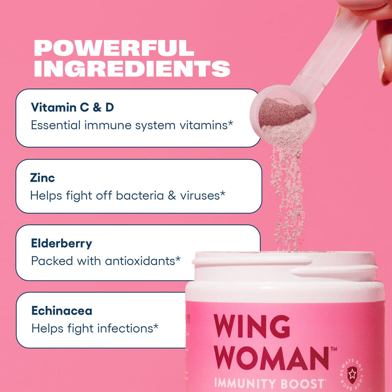 Love Sweat Fitness Immunity Support Supplement for Women | Vitamin C, Elderberry & Antioxidant Powder | Immune System Defense | Wing Woman Berry Pomegranate | Vegan, Non-GMO | 28 Servings