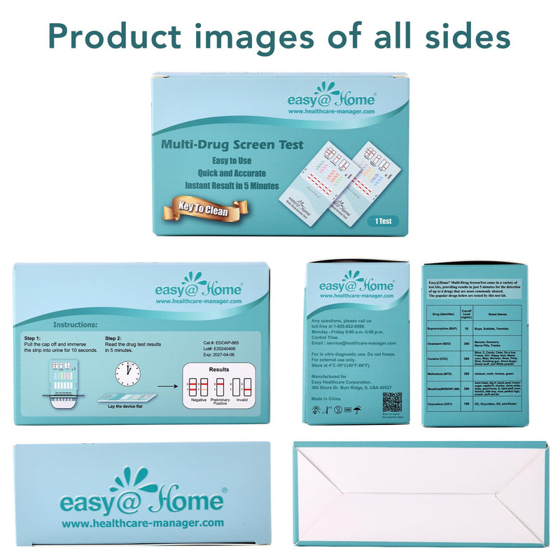 Easy@Home Multi-Drug Screen Test: Check for Buprenorphine (BUP), Cocaine (COC), Morphine (MOR), Methadone (MTD), Oxazepam (BZO), Oxycodone (OXY) -#EDOAP-865 (1 Pack)