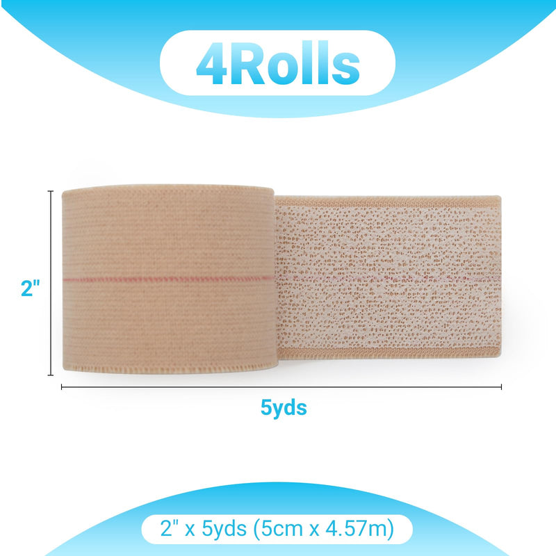 OK TAPE Elastic Adhesive Tape Bandage Tape Wrap - 4 Rolls, Flexible Stretch Bandages for Sports Ankle, Knee and Wrist Sprains (Beige,2 Inch Wide) 2 Inch x 5 Yard Beige - BeesActive Australia