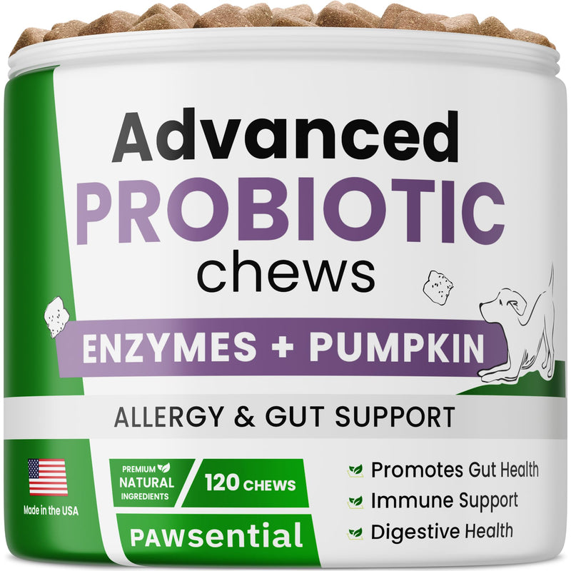 Probiotic, Enzyme, Prebiotic, Dog Chews for Digestive Support - Helps with Stool Consistency, Gas, Constipation, Diarrhea - 120Ct (Poultry) Poultry