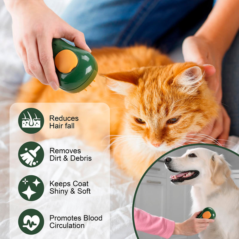 Cat Steam Brush for Indoor Cats, 3 In1 Cat Brush for Shedding, Portable Pet Hair Removal Tool for Cat and Dog, Deshedding Cat Brush Grooming Supplies Green - BeesActive Australia