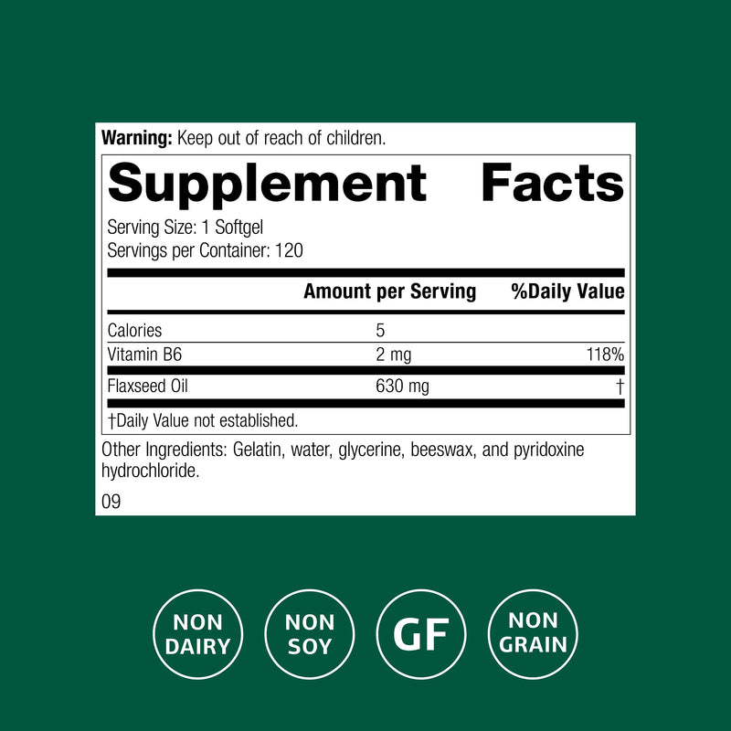 Standard Process Inc. Flax Oil with B6 - Supplement for Hormone & Nerve Tissue Support - Brain, Heart & Skin - Gluten-Free, Non-Dairy & Non-Soy - 120 Softgels (120 Servings)