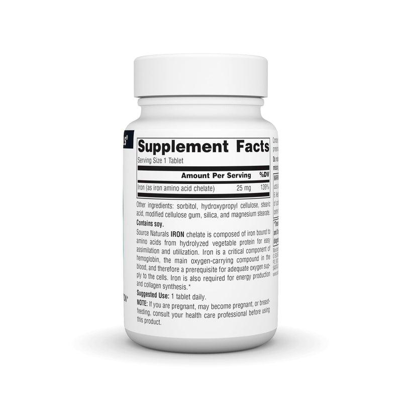 Source Naturals Iron, Amino Acid Chelate - Dietary Supplement That Supports Energy Production - 100 Tablets