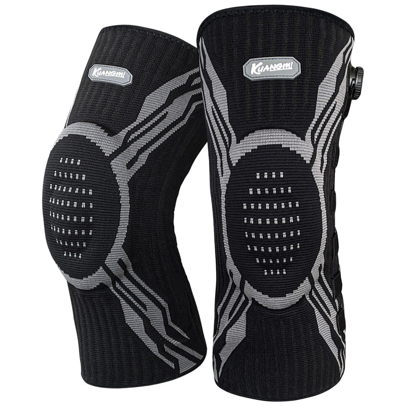 Kuangmi Knee Brace for Pain Relief & Support - Adjustable Compression Knob for Arthritis, Meniscus Tear, ACL - Stabilizes Joints for Men & Women During Sports, Running, Workout, B-L-XL X-Black+Left XL