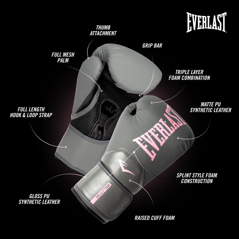 Everlast Elite 2 Womens Boxing Gloves Grey/Pink 8oz