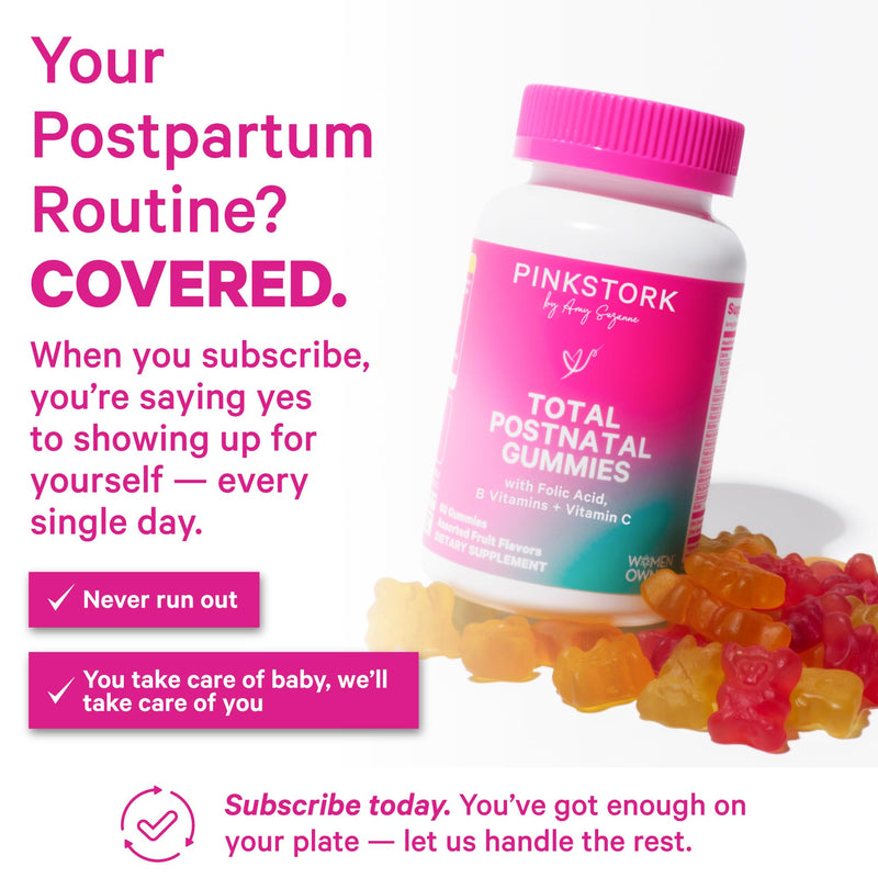 Pink Stork Total Postnatal Vitamin Gummies, 60 Count | Multivitamin for Postpartum Recovery, Lactation Support, Folic Acid, B6, Zinc, + Vitamin C, Postpartum Essentials 60 Count (Pack of 1)