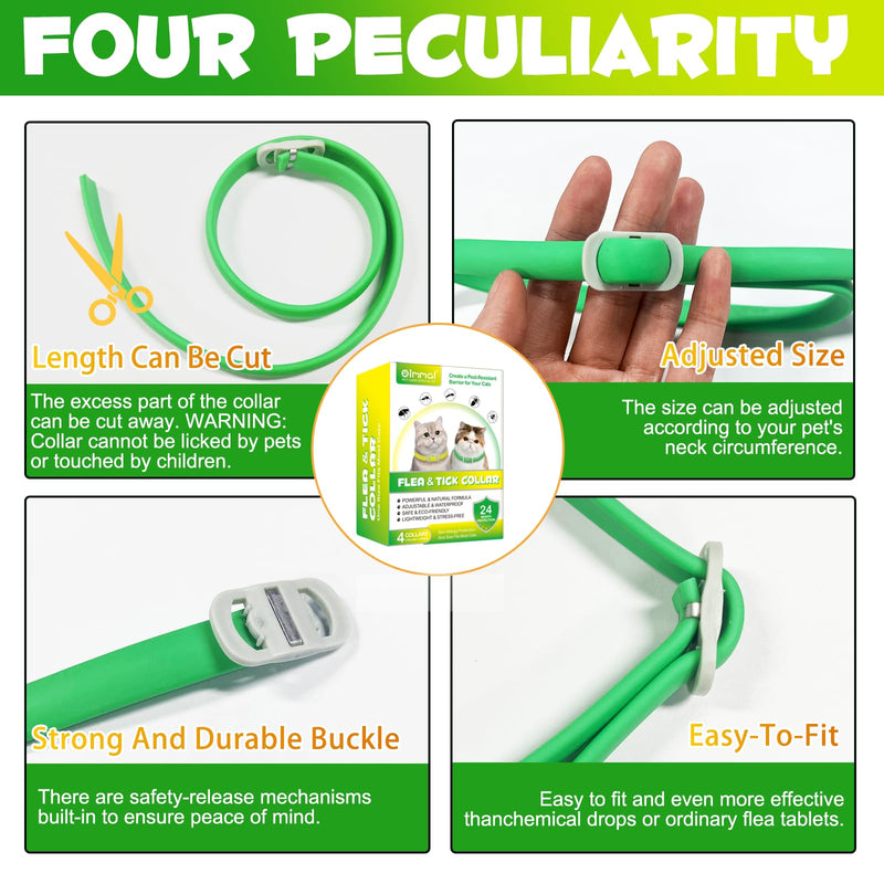 Flea collar cat, 4 pieces, tick collar for cats, anti-flea cat collar, adjustable and waterproof, natural and safe, 48 cm length, 24 months protection, tick flea collar for all cats - BeesActive Australia