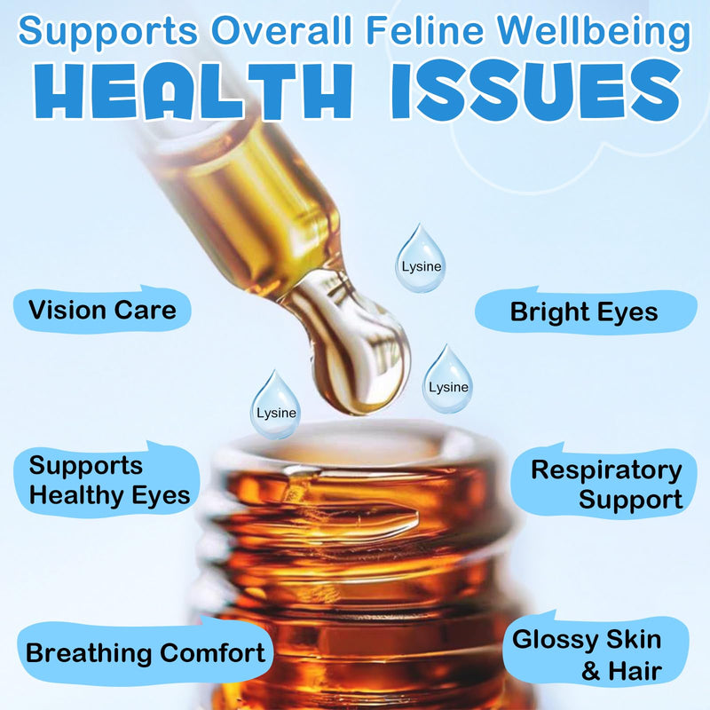 L-Ysine Supplement For Cats - Lysine Drops For Immune Support, Comprehensive Care For Feline Wellbeing, Suitable For Sensitive Cats, A Glossy Coat, Eye Care & Nose Care 60Ml
