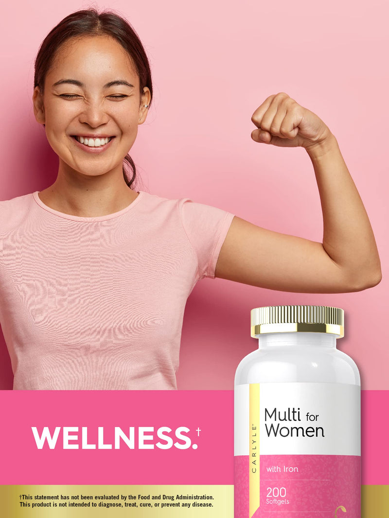 Carlyle Multivitamin for Women with Iron | 200 Softgels | Essential Vitamins, Minerals and Omegas | Nutritional Support Supplement | Non-GMO & Gluten Free