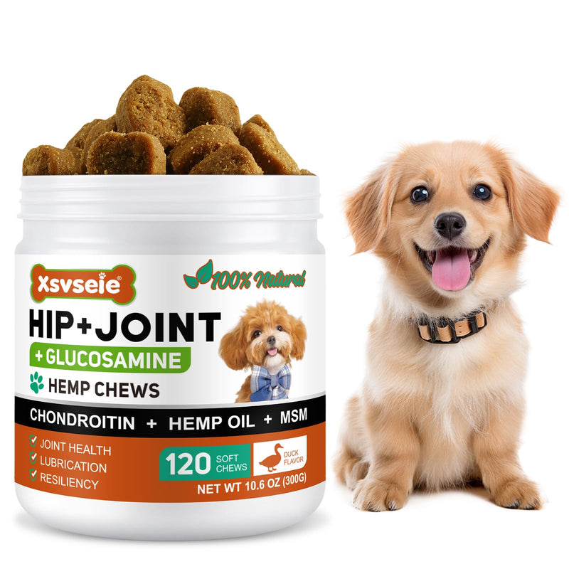 Joint Supplements for Dogs, Dog Joint Supplements for Senior Dogs, Hip and Joint Supplement for Dogs, 120 Soft Chews with Glucosamine, Chondroitin & MSM, Mobility & Cartilage Care, Adult, Duck Flavour