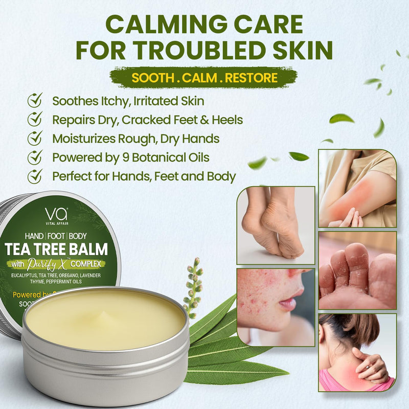 VITAL AFFAIR Tea Tree Oil Balm – Soothing Care for Rashes, Athlete’s Foot, Jock Itch, Bug Bites, Folliculitis, Cracked Feet, Dry, Flaky, Irritated Skin – For All Ages & Sensitive Skin - 2 oz Natural Tea Tree 2 Ounce (Pack of 1) - BeesActive Australia