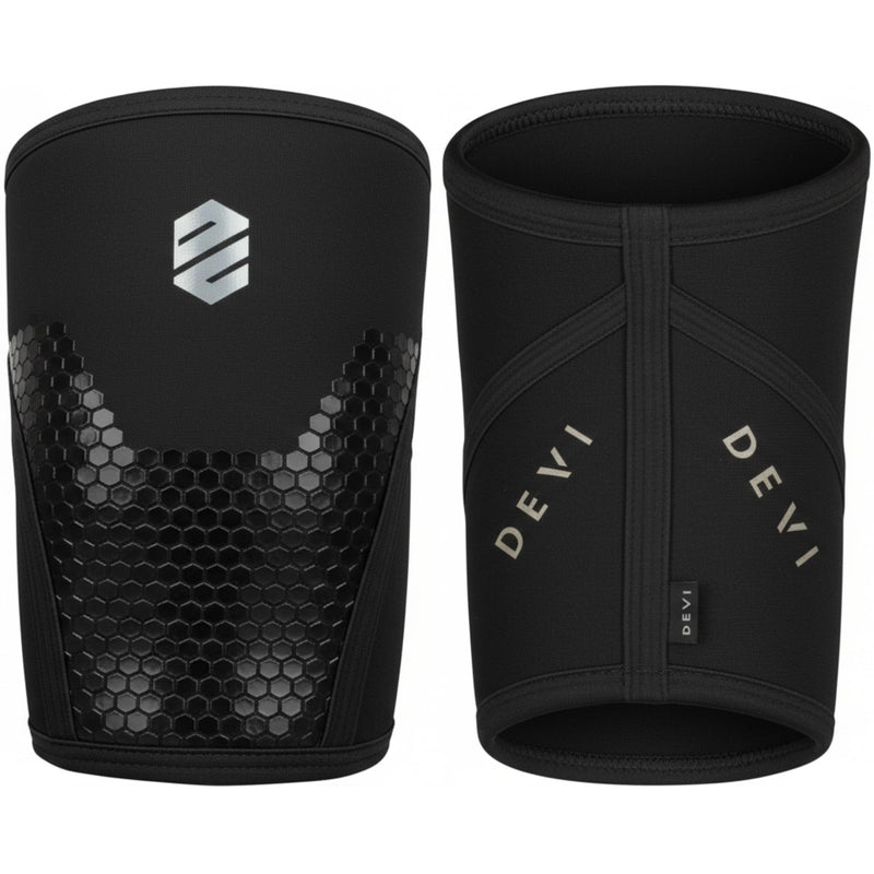 Knee Sleeves 7mm for Weightlifting, Squats, Fitness, Powerlifting, with Advanced 2025 Anti-Slip Design, Premium Neoprene, Constant Compression Brace, Gym Training Support - 1 PAIR - Men Women – DEVI Black Large