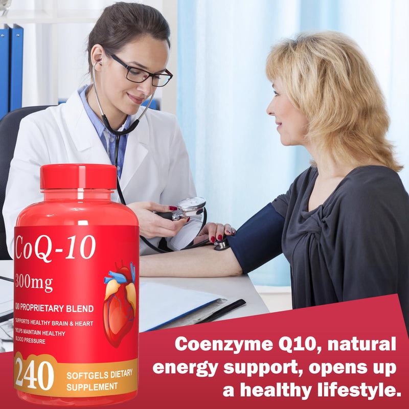 Dr.HR CoQ10 300mg Supplement Supports Heart Energy & Brain Health | Coenzyme Q10 as Ubiquinone Antioxidant Support for Women & Men Non-GMO,Gluten & Soy-Free 3rd Party Tested 240 Softgels 240 Count (Pack of 1)