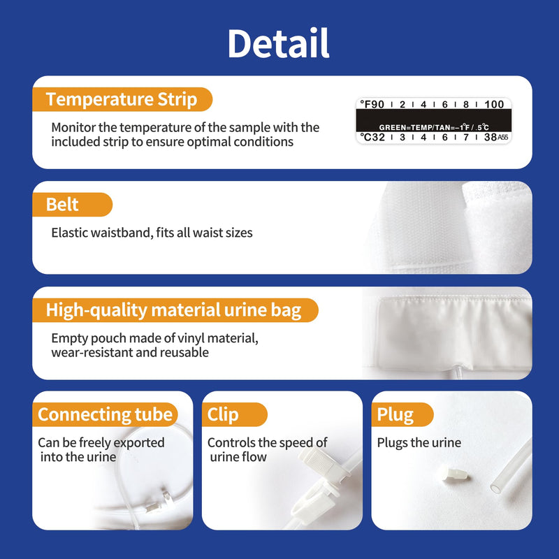 Urine Test Complete Kit - 2 oz to 4 oz Sample Bag on Belt,Portable Urine Test Bags with Temperature Strip for Used for Hospitals, Emergency and Travel (Medium)