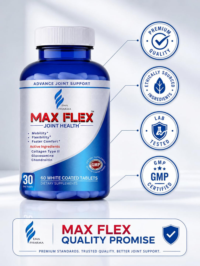 MAX FLEX UC II Collagen Joint Support Supplement | Glucosamine Chondroitin with Turmeric & Hyaluronic Acid | Joint Health & Mobility Support | Gluten Free Dietary Supplement | 60 Tablets (2 Per Day)
