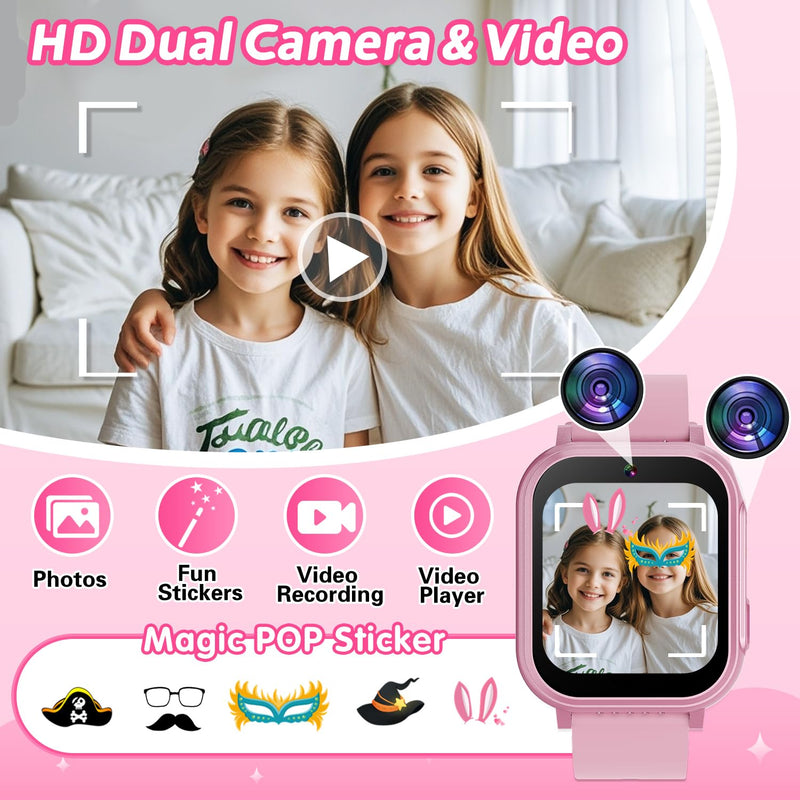 Cosjoype Kids Waterproof Smart Watch, 32 Games HD Touchscreen Kids Watch with Dual Camera Video Music Player Pedometer Flashlight 12/24 hr Christmas Birthday Gifts for Girls Ages 4 5 6 7 8 9 10 Pink - BeesActive Australia