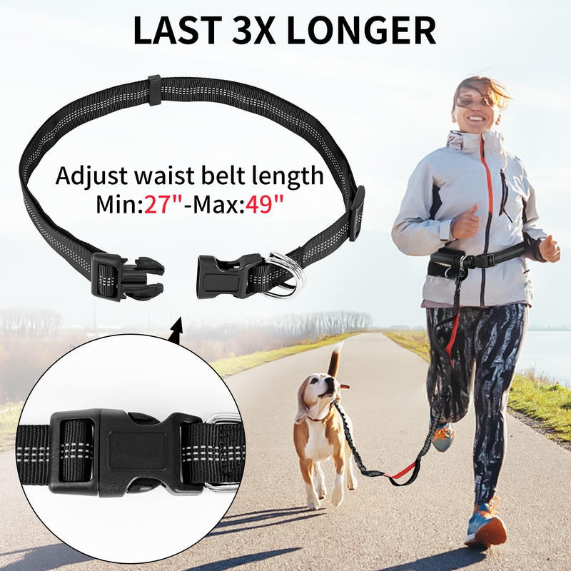 Hands Free Dog Leash with Zipper Pouch, Retractable Bungee Waist Leash with Dual Padded Handles & Waist Belt Fanny Pack for Medium & Large Dog Training Walking Running Hiking Jogging (Red) Red