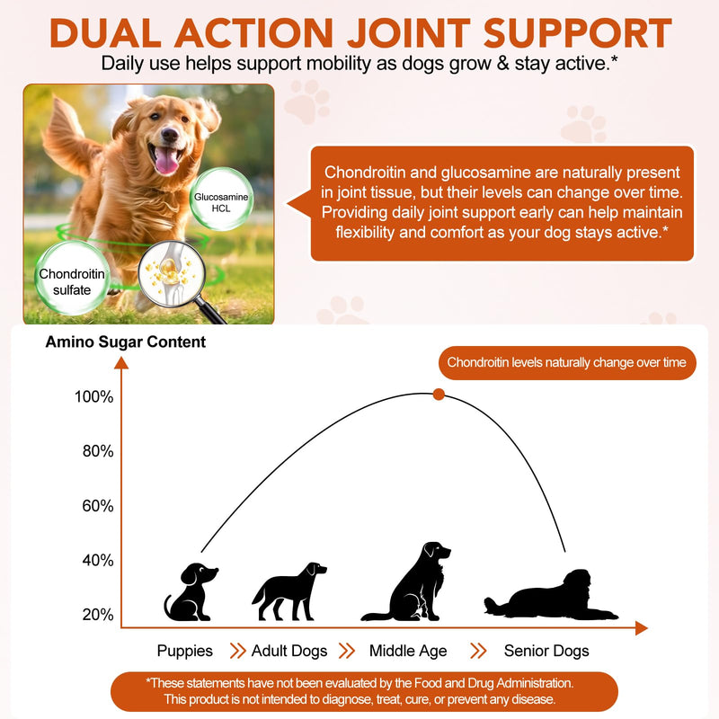 Joint Supplements for Dogs - Hip & Joint Soft Chews with Glucosamine & Chondroitin - Support for Adult & Senior Dogs - 120 Tasty Treats