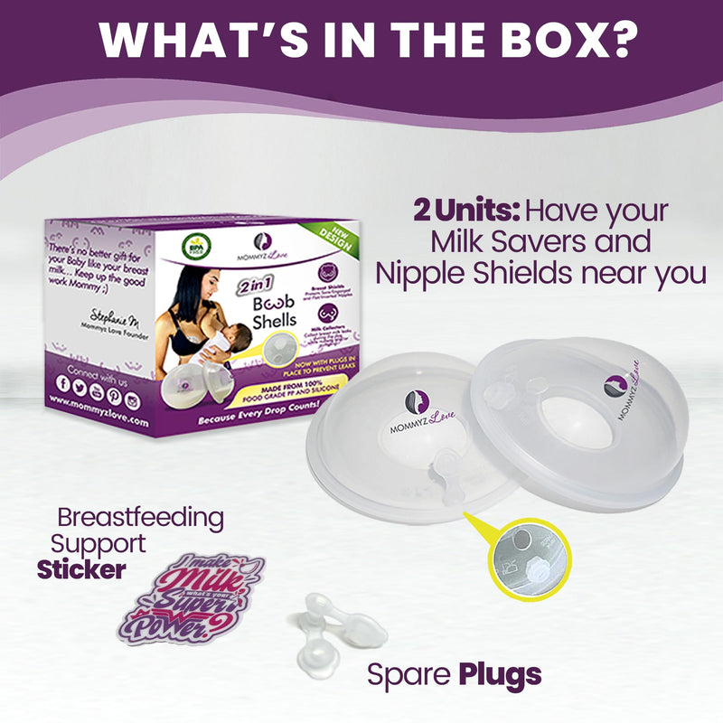 NEW Model with Plugs! Breast Shell & Milk Catcher for Breastfeeding Relief (2 in 1) Protect Cracked, Sore, Engorged Nipples & Collect Breast Milk Leaks During The Day, While Nursing or Pumping With Plugs - 2 Pack - BeesActive Australia