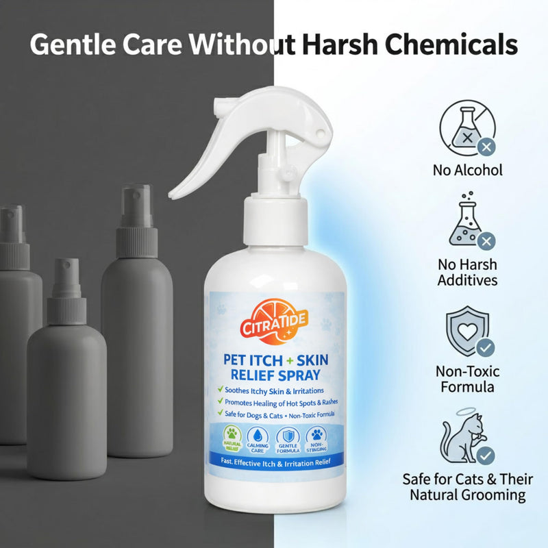 Pet Itch + Skin Relief Spray for Dogs & Cats – Gentle Skin Soothing Spray, Helps Reduce Itching & Irritation, Non-Toxic, Lick-Safe Formula, 8 oz