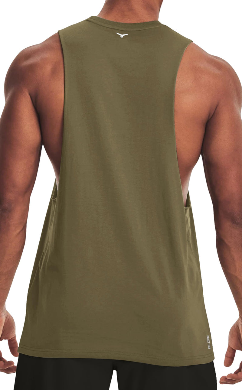Men's Belief Drop Arm Tank Top Sleeveless Muscle T Shirts Gym Workout Stringers X-Large Army Green-cutoff - BeesActive Australia