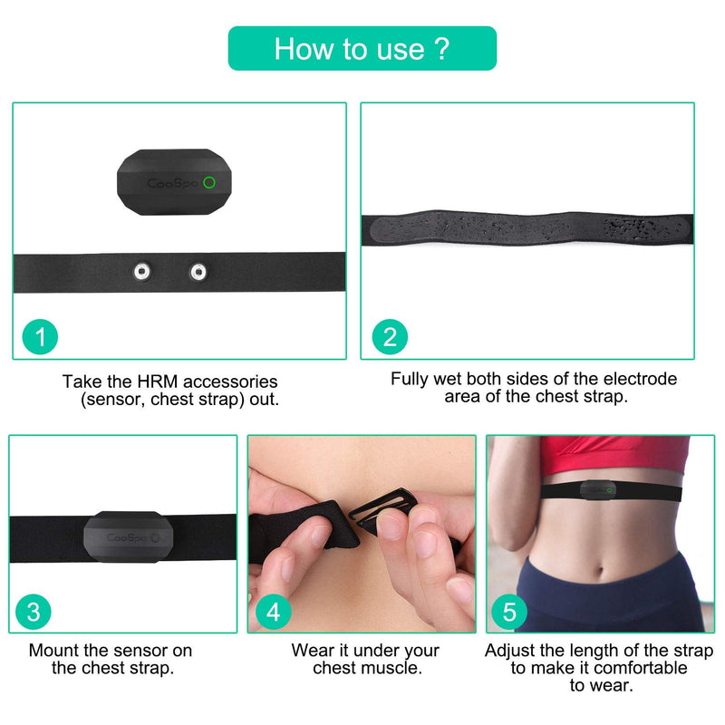 COOSPO Bluetooth Heart Rate Monitor Chest Strap H808S, ANT+ BLE HR Monitor Chest, HRM IP67 Waterproof, 300H Battery Life Black