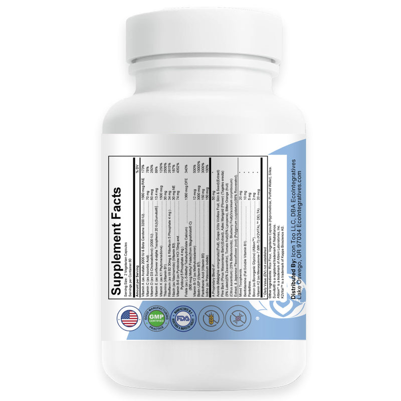 Active Multivitamin ADK Methyl B Complex - 120 Capsules | Quatrefolic Folate, P5P, Methyl B12, Vitamin D3 K1 K2, Energy & Cellular Health, Vision & Eye Health, Non-GMO, Gluten-Free 120 Count (Pack of 1)