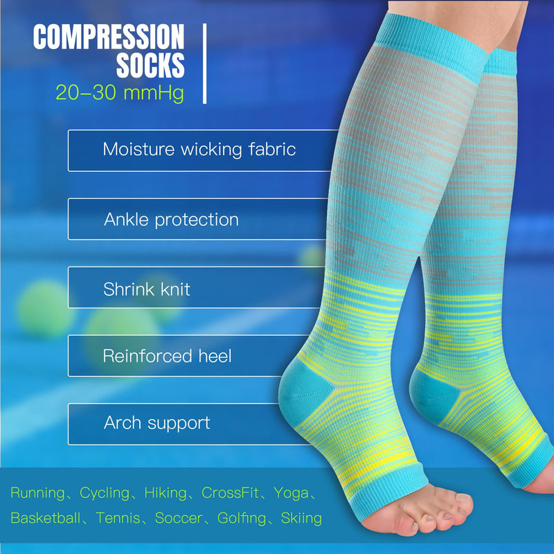 Open Toe Compression Socks Women & Men-3 Pairs 20-30 mmHg Knee High Stockings for Circulation Support Large-X-Large A-Light - BeesActive Australia