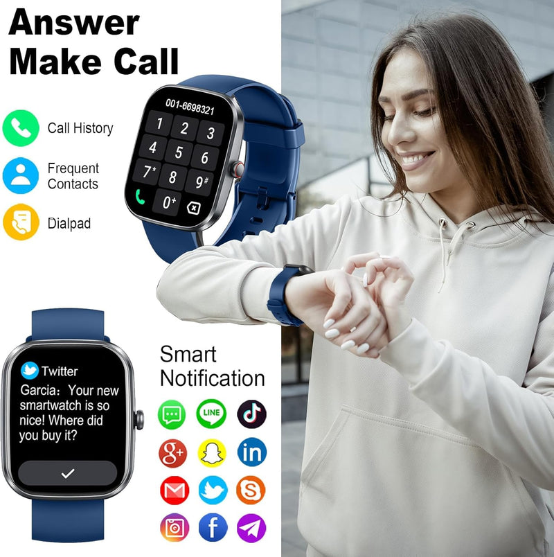 Smart Watch(Answer/Make Call), 1.91" Smartwatch for Men Women, NEW Fitness Watch with 110+ Sport Modes, Fitness Activity Tracke with Pedometer/Sleep Monitor/Heart Rate/IP68 Waterproof, for Android iOS Deep Blue - BeesActive Australia
