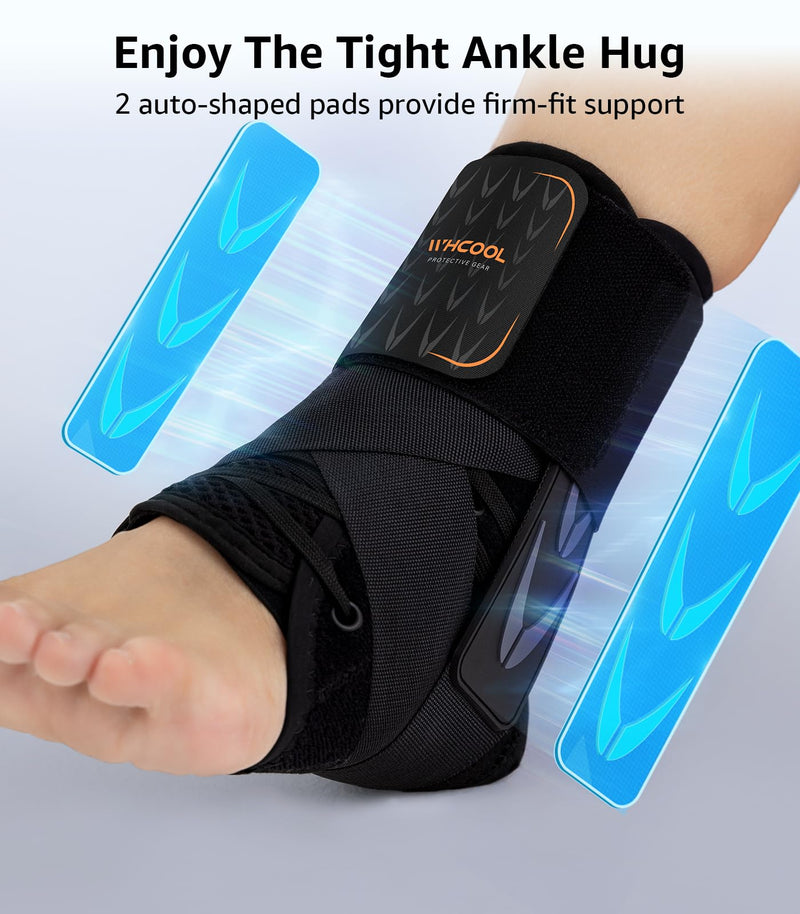 Slim-Fit Ankle Brace for Sprained Ankle, Quick Lace Up Ankle Support for Women Men with 2 Auto-Shaped Pads, Air Fabric Cool Ankle Stabilizer for Injury Recover, Running,Sports, M(12”-13”) Black M(Ankle size:12"-13")