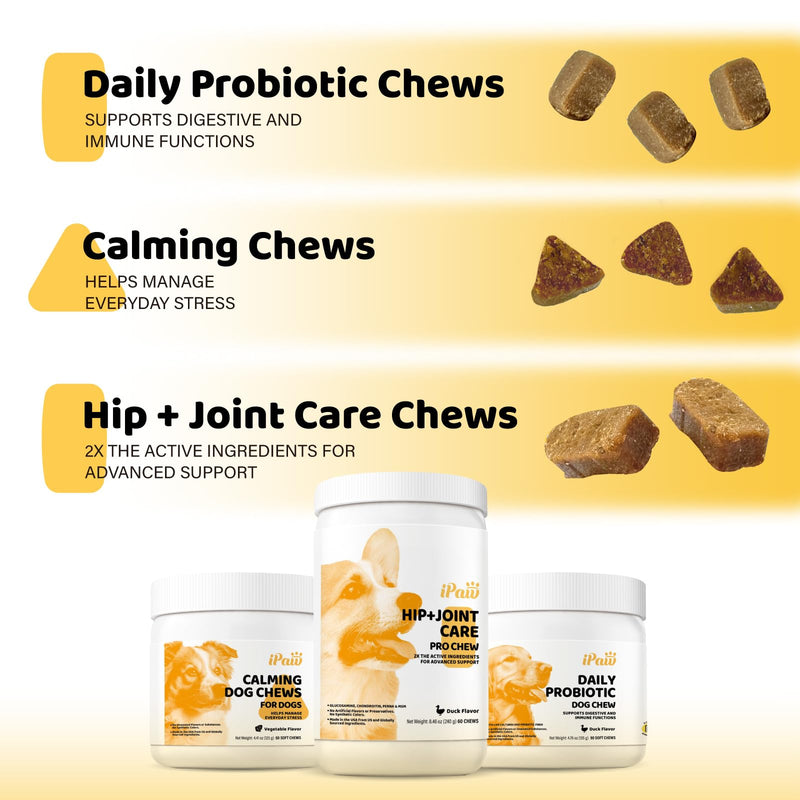 iPaw Hip and Joint Care Pro Dog Chews, Dog Joint Supplement, Glucosamine and Chondroitin Treats, Made in USA, Duck Flavor (60 Chews) Hip & Joint Care 1 Jar