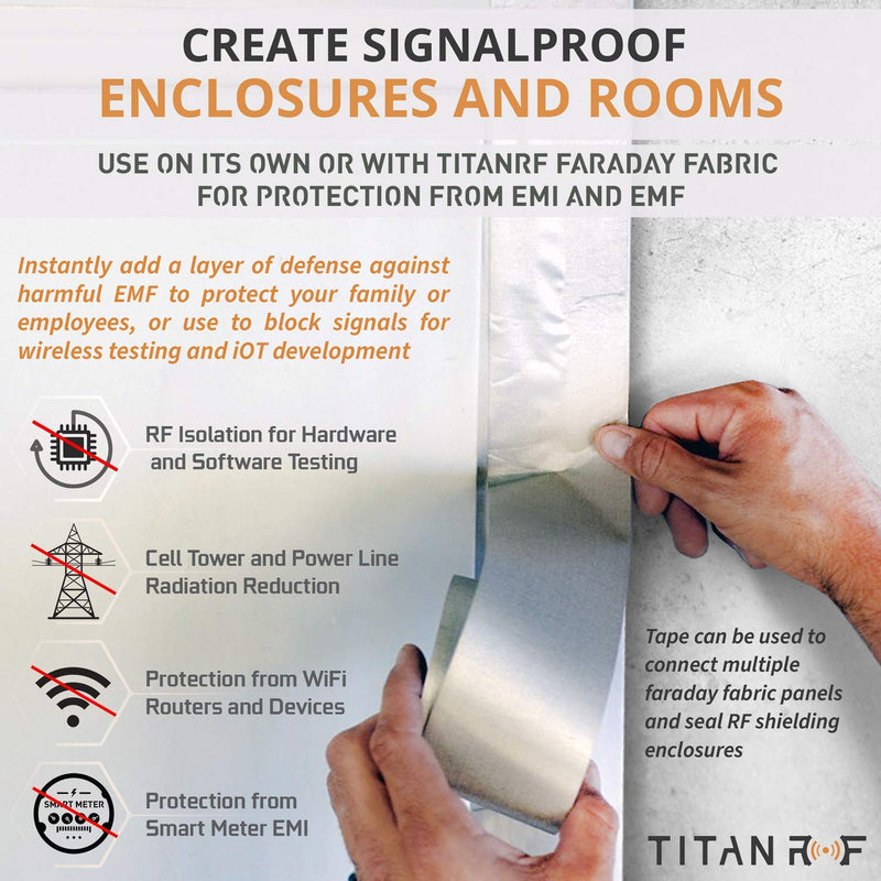Mission Darkness TitanRF Faraday Tape // 10in W x 10ft L (25.4cm x 3.05m) High-Shielding Conductive Adhesive Tape Roll Used to Connect TitanRF Fabric Sheets or Seal RF Enclosures 10in x 10ft - BeesActive Australia