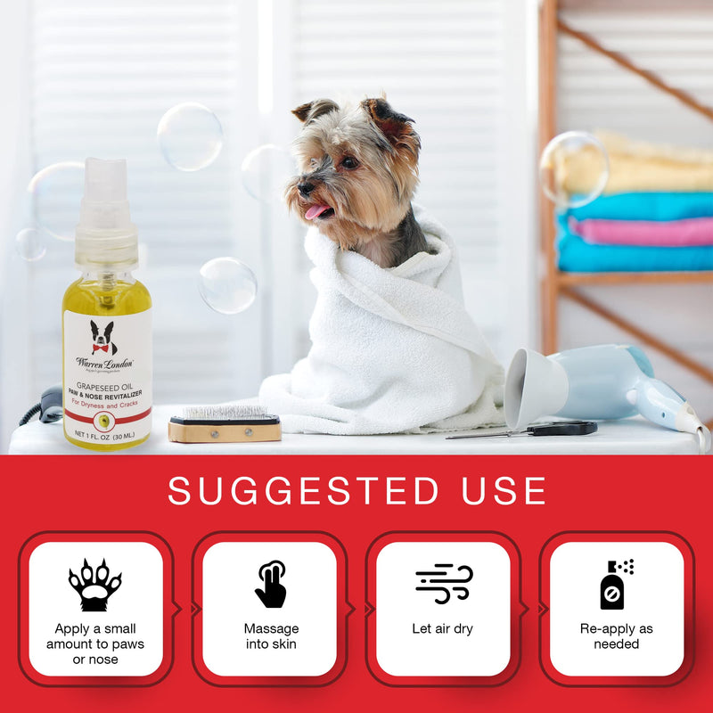 Warren London Nose & Paw Pad Moisturizer for Dogs - Grapeseed Oil & Essential Oil Blend - Instant Relief Revitalizing & Moisturizing Spray for Softer Dog Paws - Made in USA - 1oz - BeesActive Australia