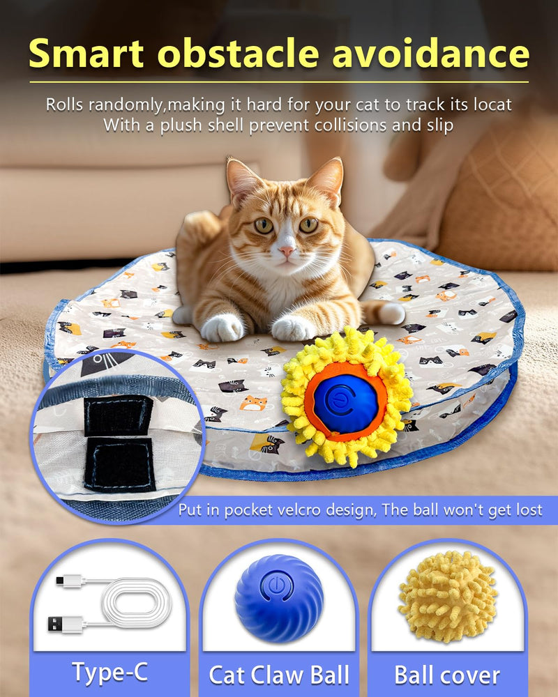 Interactive Cat Toys for Indoor Cats, Automatic Motion Cat Ball Toy with Play Pouch, Hide and Seek Cat Toy with Plush Shell, Rechargeable Kittens Toy, Simulated Hunting Cat Toys - BeesActive Australia