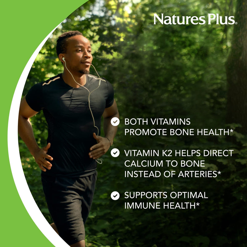 NaturesPlus Vitamins D3 (1000 IU) & K2 (100 mcg) - Vegetarian, Gluten Free - 90 Capsules, 90 Servings