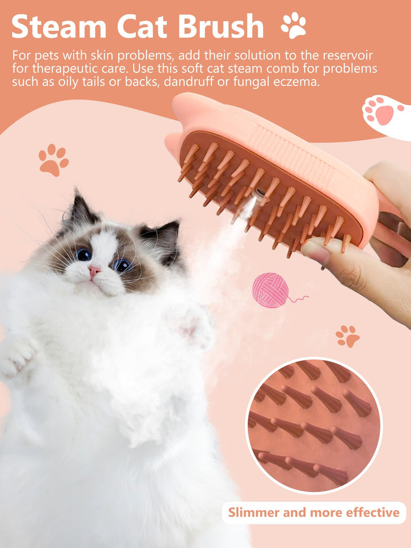 Cat Steam Brush, Rechargeable Steamy Pet Grooming Brush For Shedding, Silicone Water Spray Massage Brush, Cat Hair Removal Brush Self Cleaning Brush Steamer Wet Cat Spa Brush Cat Comb (Pink) - BeesActive Australia