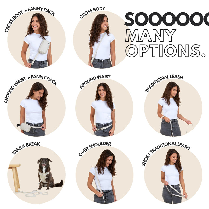 elby - Hands Free Dog Leash with Dog Treat Pouch - Cross Body and Waist Leash - Dog Training Leash with Fanny Pack - Dog Walking Accessories and Walking Essentials - Leash for Medium and Large Dogs Regular Beige - BeesActive Australia