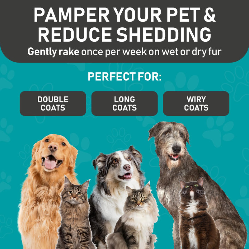 Maxpower Planet Pet Grooming Brush - Double Sided Shedding, Dematting Undercoat Rake for Dogs, Cats - Extra Wide Dog Grooming Brush, Dog Brush for Shedding, Cat Brush, Reduce Shedding by 95%, Blue Large - BeesActive Australia